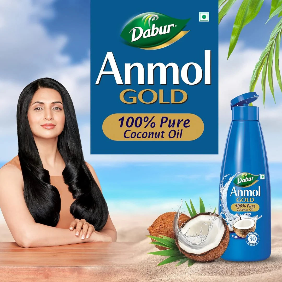 Dabur Anmol Gold 100% Pure Coconut Oil - 600ml | Natural | Nariyal Tel | Sourced from Handpicked Sundried Coconuts | Multipurpose Oil