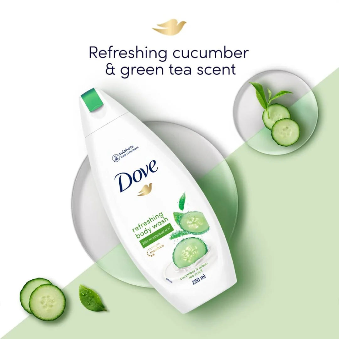 Dove Refreshing Body Wash, With Refreshing Cucumber And Green Tea Scent, For All Skin Type, Smoother Skin, 250 ml