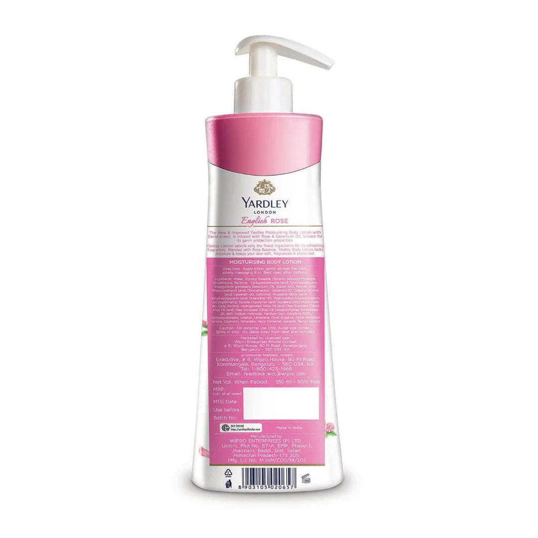 Yardley London English Rose Moisturising Hand & Body Lotion, 350ml+50ml