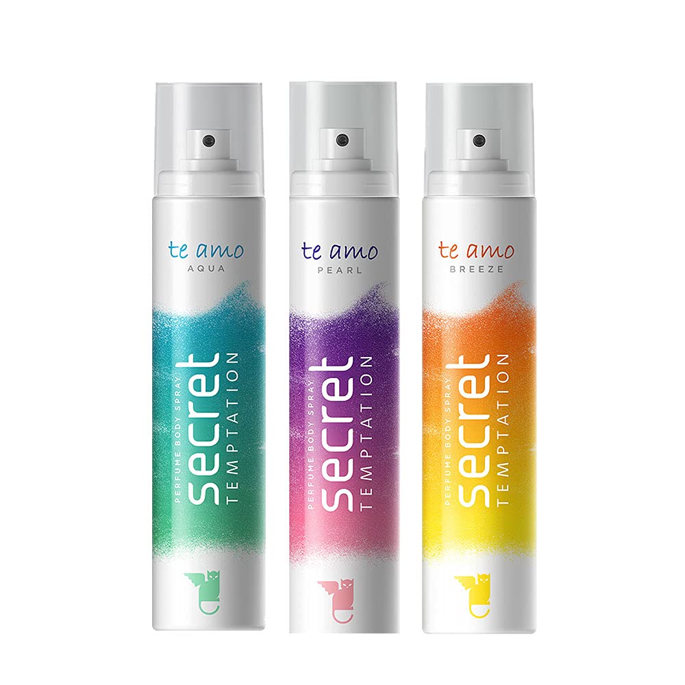 Secret Temptation Te Amo Aqua, Breeze, and Pearl No Gas Deodorant for Women, Pack of 3 (120ml each)|Long-Lasting Body Spray|Refreshing Floral Fragrances|Deo Combo Pack