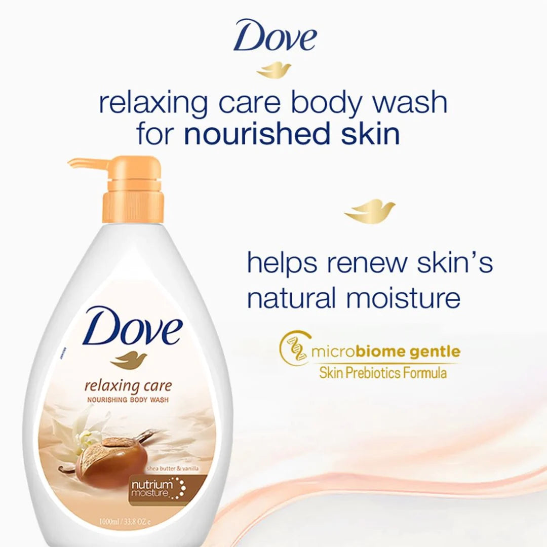 Dove Relaxing Shea Butter Body Wash with Vanilla for Soft Skin, Soothing Scent, 1L