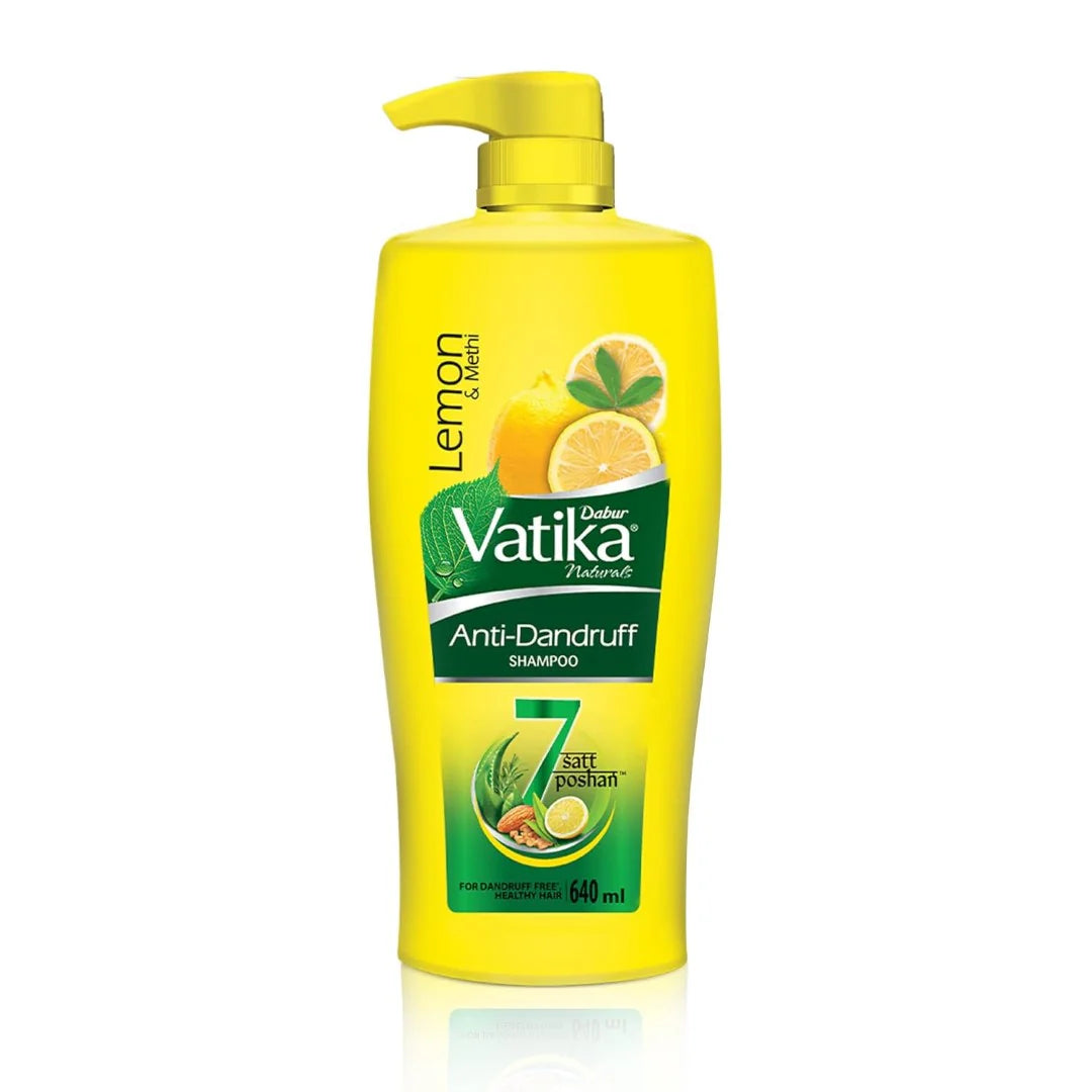 Dabur Vatika Lemon Anti-Dandruff Shampoo - 640ml | Reduces Dandruff from 1st wash | Moisturises Scalp | Provides Gentle Cleansing, Conditioning & Nourishment to Hair