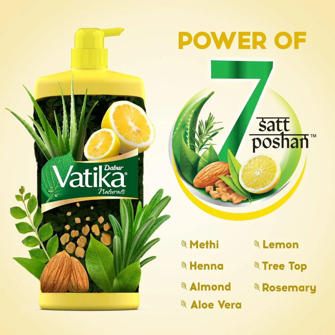 Dabur Vatika Lemon Anti-Dandruff Shampoo - 640ml | Reduces Dandruff from 1st wash | Moisturises Scalp | Provides Gentle Cleansing, Conditioning & Nourishment to Hair