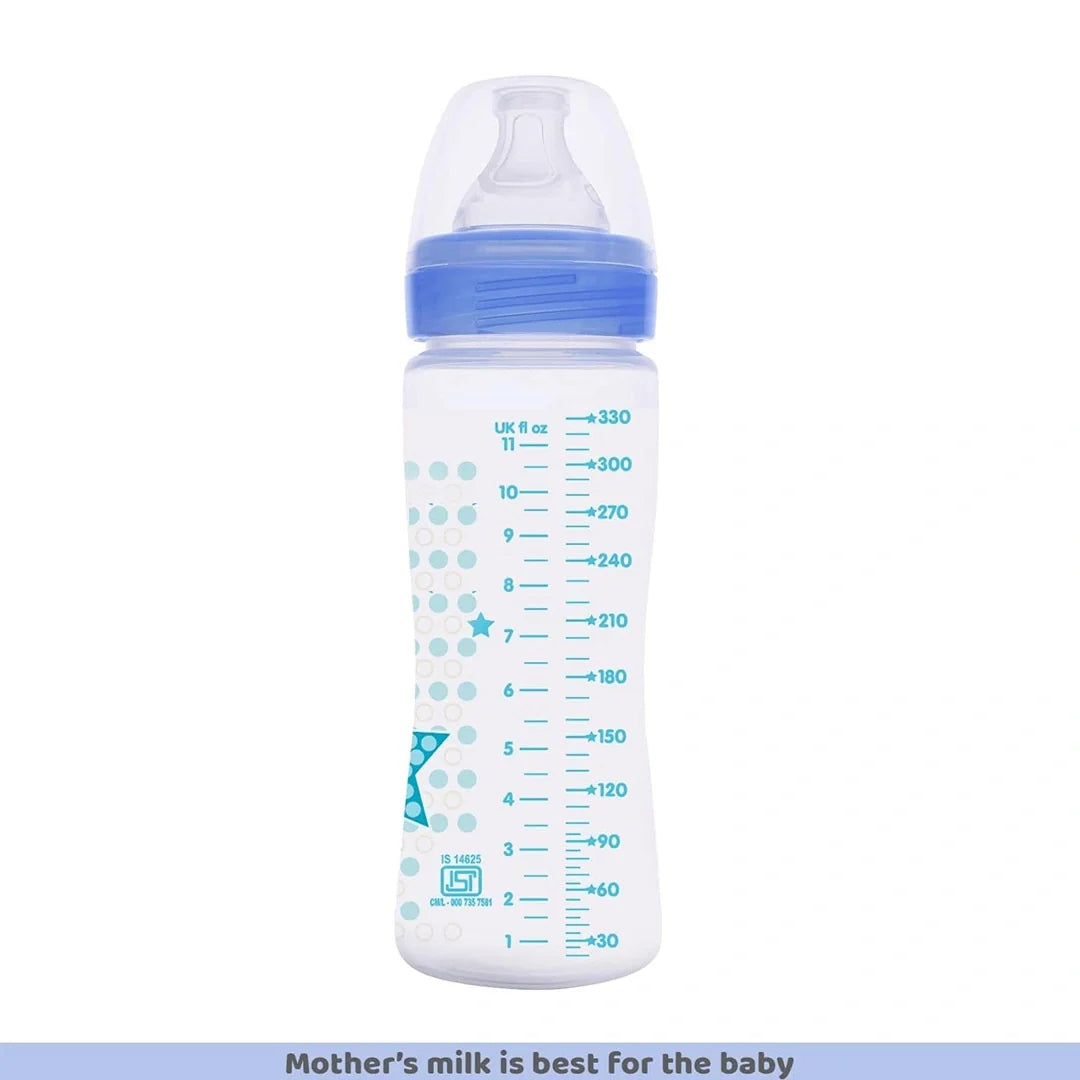 Chicco Well-Being 330 ml Feeding Bottle, Advanced Anti-Colic System, BPA Free, Hygienic Silicone Teat (Blue)