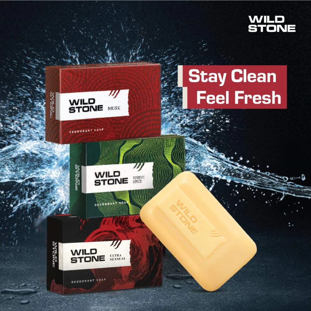 Wild Stone Soap Combo for Men (2 Ultra Sensual, 2 Forest Spice, 2 Musk)- 100gm each