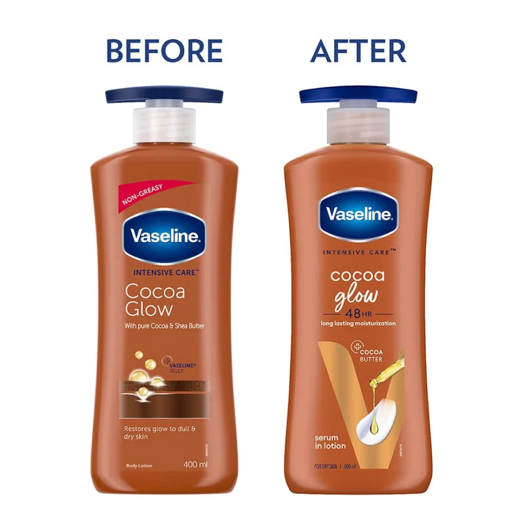 Vaseline Cocoa Glow Serum In Lotion, 400 ml | 100% Pure Cocoa & Shea Butter