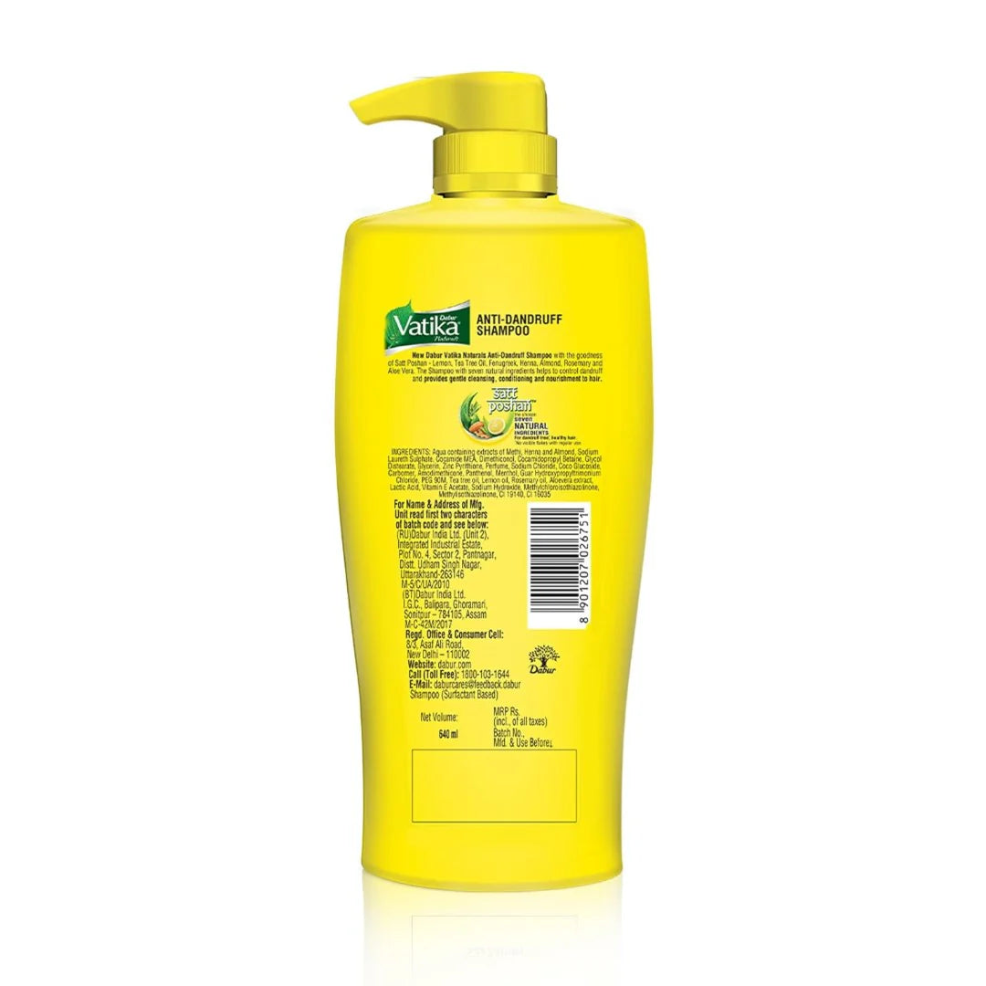 Dabur Vatika Lemon Anti-Dandruff Shampoo - 640ml | Reduces Dandruff from 1st wash