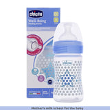 Chicco Well-Being 150 ml Feeding Bottle, Advanced Anti-Colic System, BPA Free, Hygienic Silicone Teat (Blue)