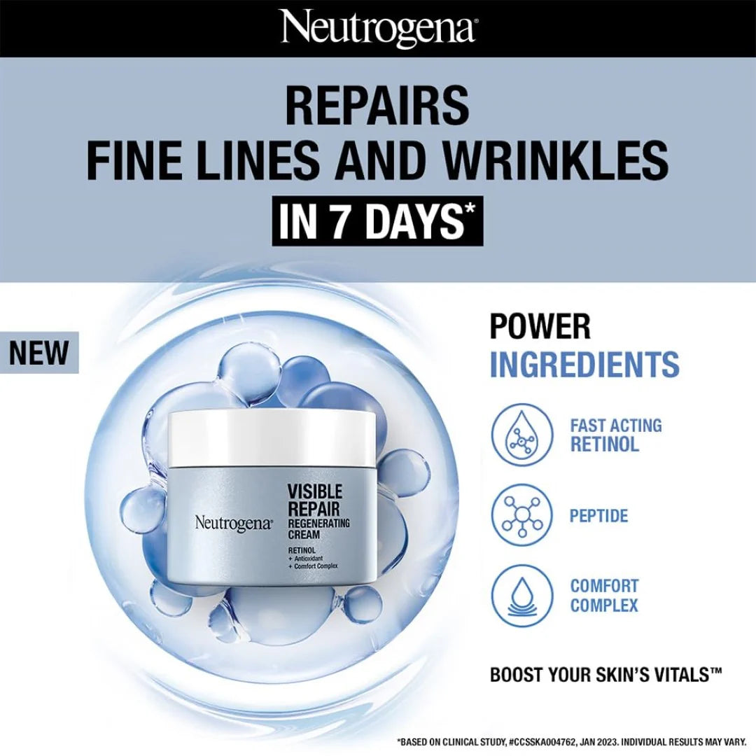 Neutrogena Visible Repair Retinol Day & Night Cream: Boosts Collagen for Anti-Ageing, Wrinkles, Fine Lines 50g