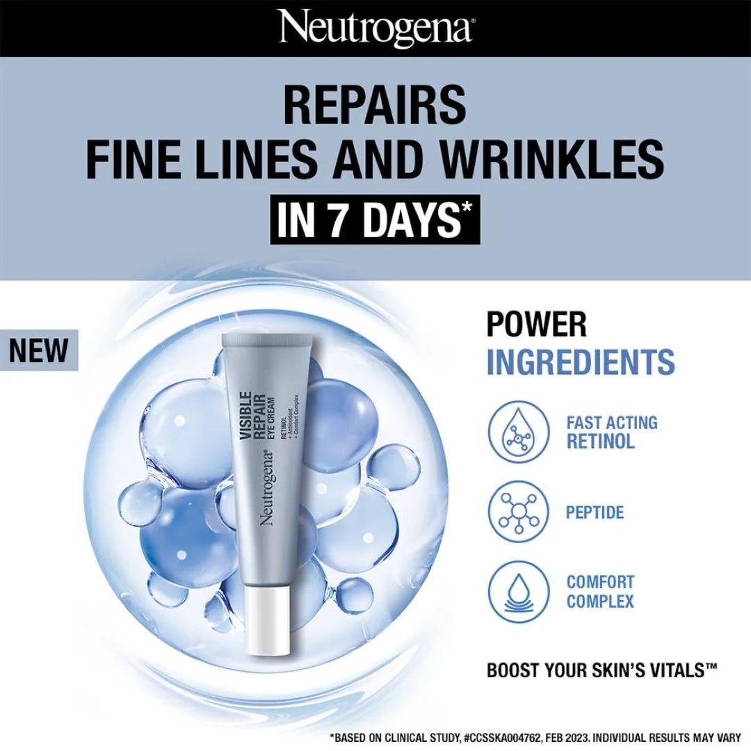 Neutrogena Visible Repair Retinol Day & Night Eye Cream: Boosts Collagen for Anti-Ageing & Fine Lines 15g