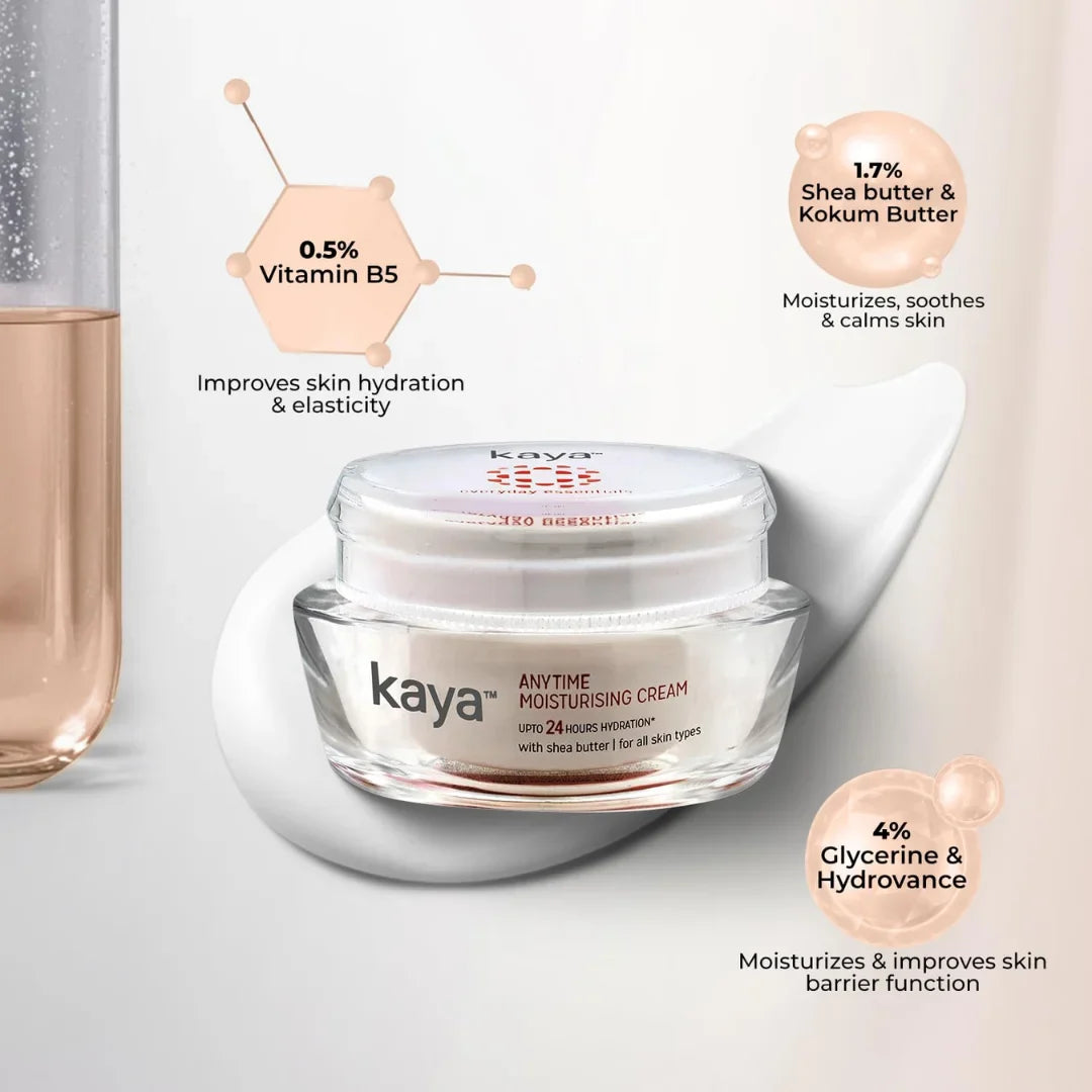 Kaya Anytime Daily Use Lightweight 24 Hours Hydration Moisturising Cream Enriched with Shea Butter for All Skin Types (50ml)