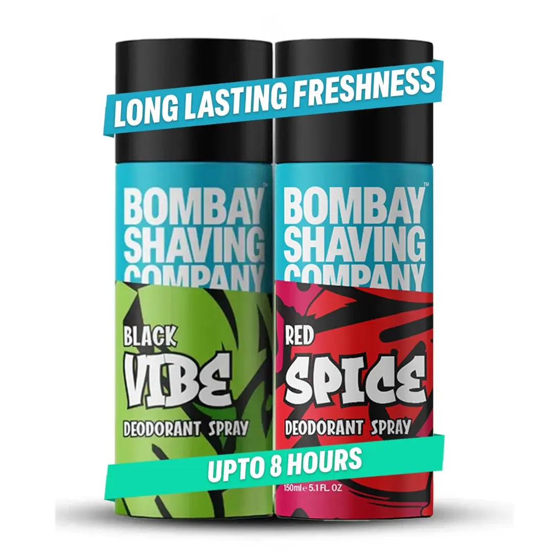 Bombay Shaving Company Body Spray for Men, 150ml each (Pack of 2) - Red Spice and Black Vibe (Packaging may vary)