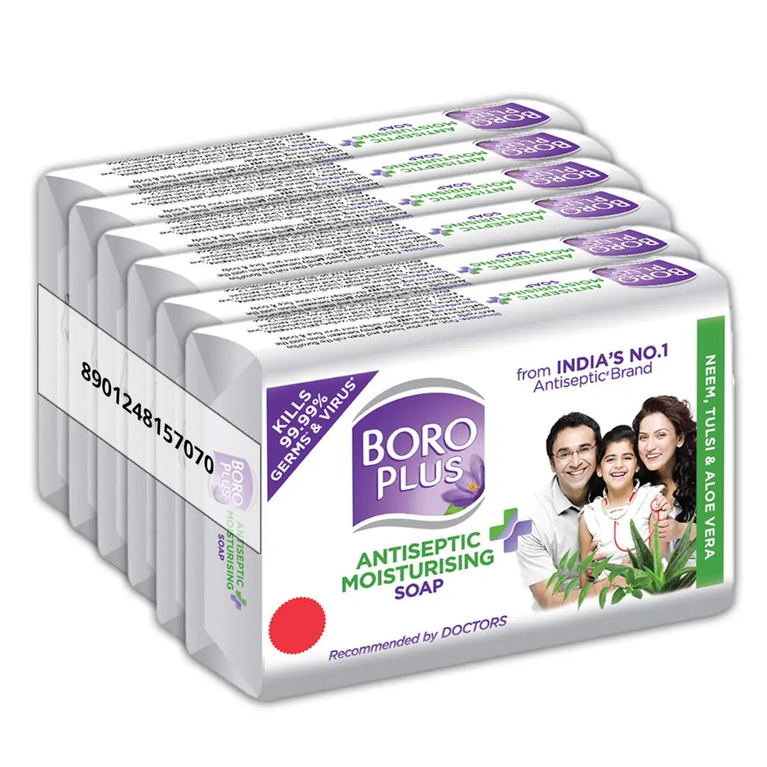 Boroplus Antiseptic And Moisturising Bathing Soap With Aloe Vera, Neem And Tulsi - 125g (Pack of 6)