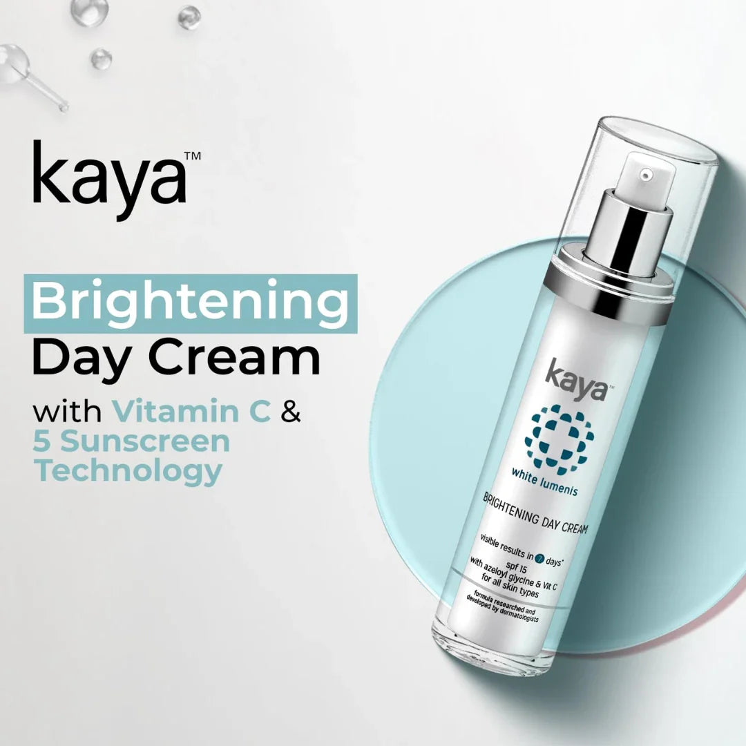 Kaya Clinic Brightening Day Cream, 50ml with Vitamin C & Azelaic Acid, Daily Use Moisturizer, SPF15, Lightweight for All Skin Types