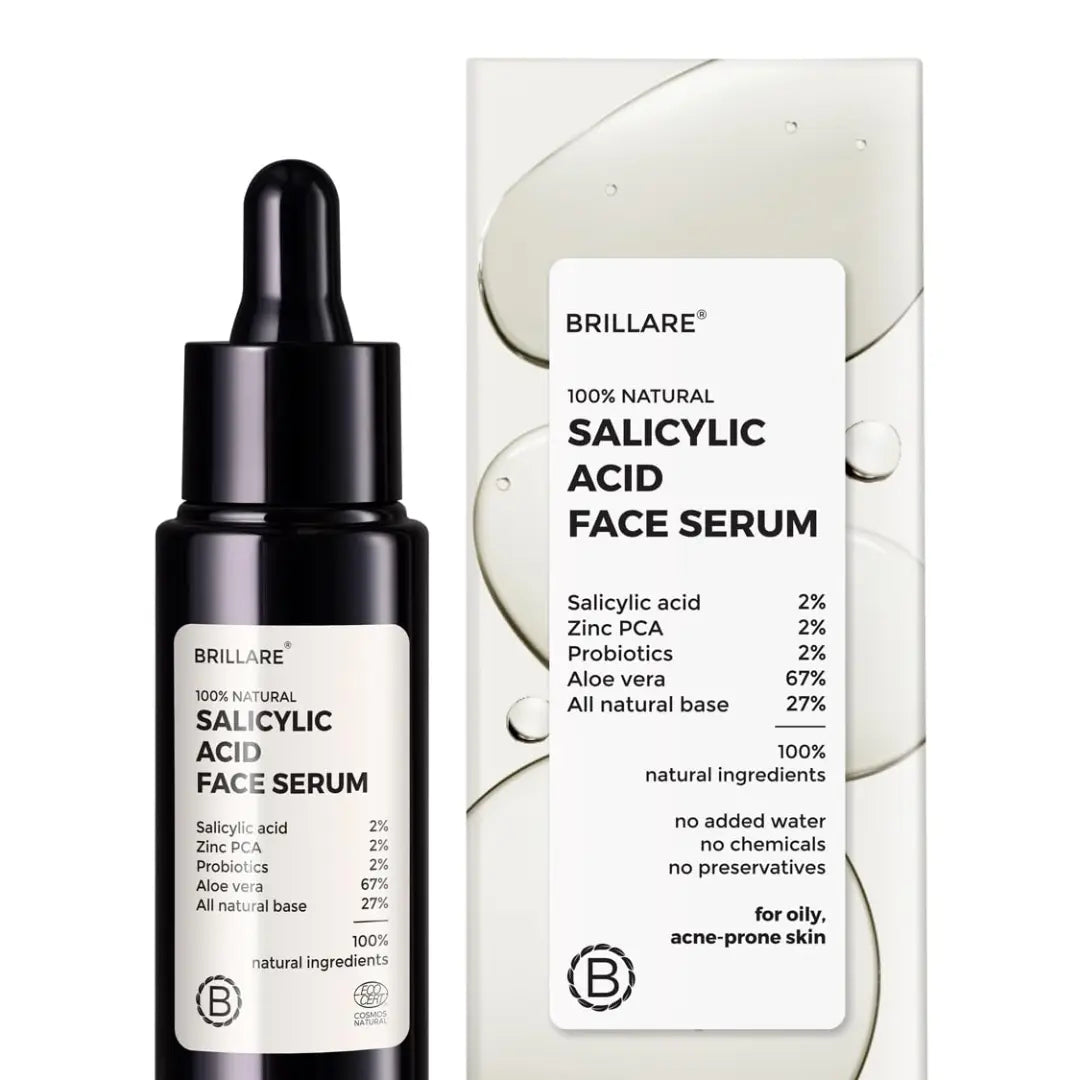 Brillare 2% Salicylic Acid Serum for Oily & Acne Prone Skin with Zinc & Aloe vera, Clear Excess Oil & Remove Dead Skin Cells, Suitable for Hyper Pigmented Skin, 100% Natural Face Serum, 30ml