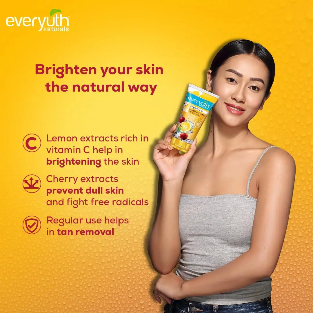 Everyuth Naturals Brightening Lemon & Cherry Face Wash|Deep Cleansing, Oil Control & Tan Reduction 150g