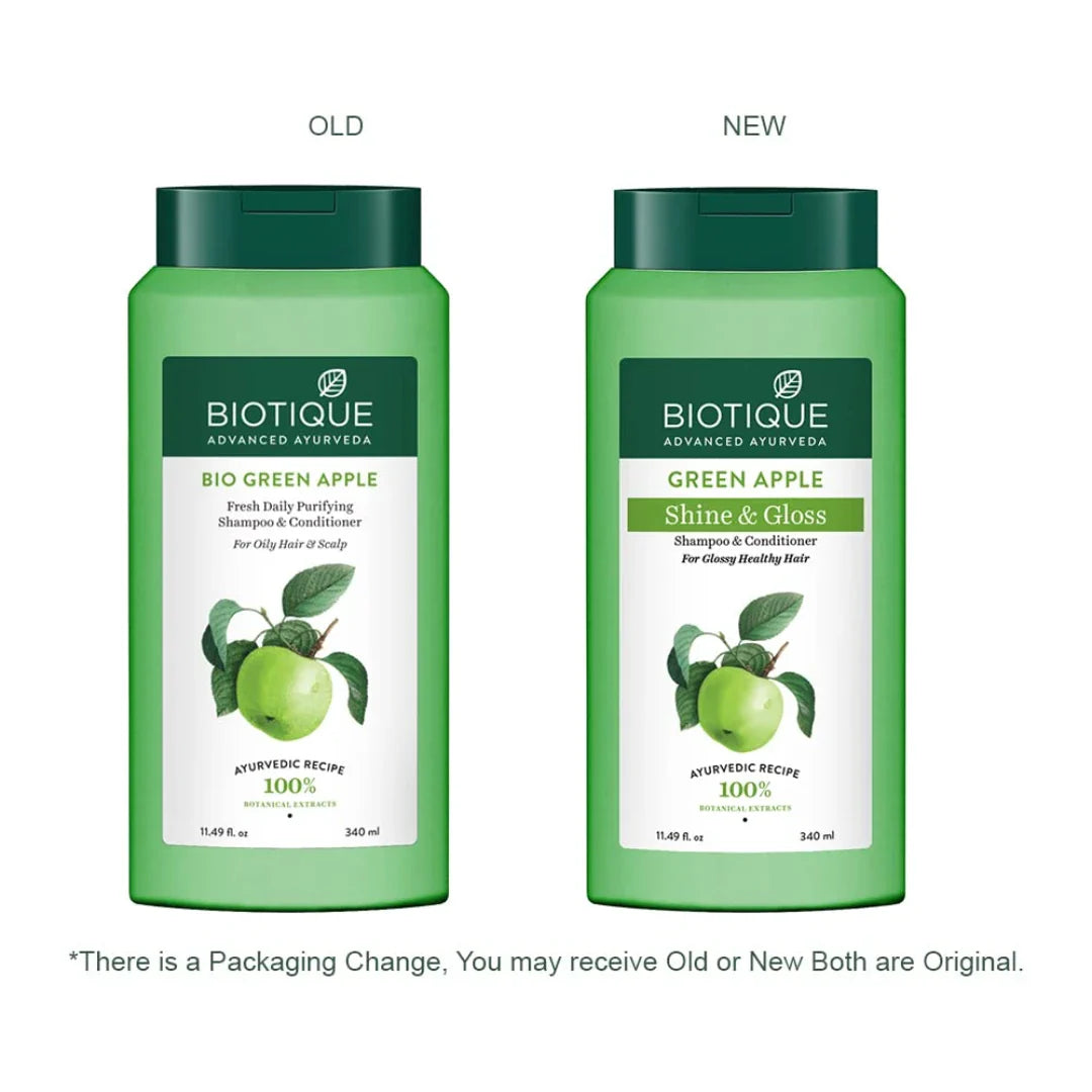 Biotique Green Apple Shine & Gloss Shampoo & Conditioner| Promotes Healthy, Shiny and Glossy Hair | Nourishes Scalp | Makes Hair Soft & Smooth |100% Botanical Extracts| All Skin Types | 340ml