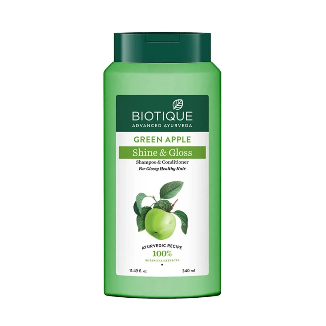 Biotique Green Apple Shine & Gloss Shampoo & Conditioner| Promotes Healthy, Shiny and Glossy Hair | Nourishes Scalp | Makes Hair Soft & Smooth |100% Botanical Extracts| All Skin Types | 340ml