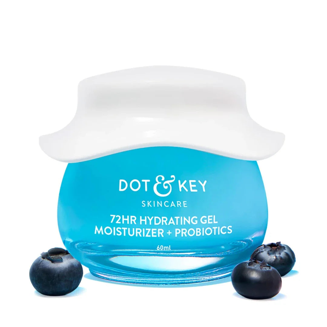 DOT & KEY 72Hr Hydrating Gel + Probiotics Moisturizer For Face With Hyaluronic Acid, Kombucha & Rice Water Lightweight Gel Oil Free Moisturizer (60ml)