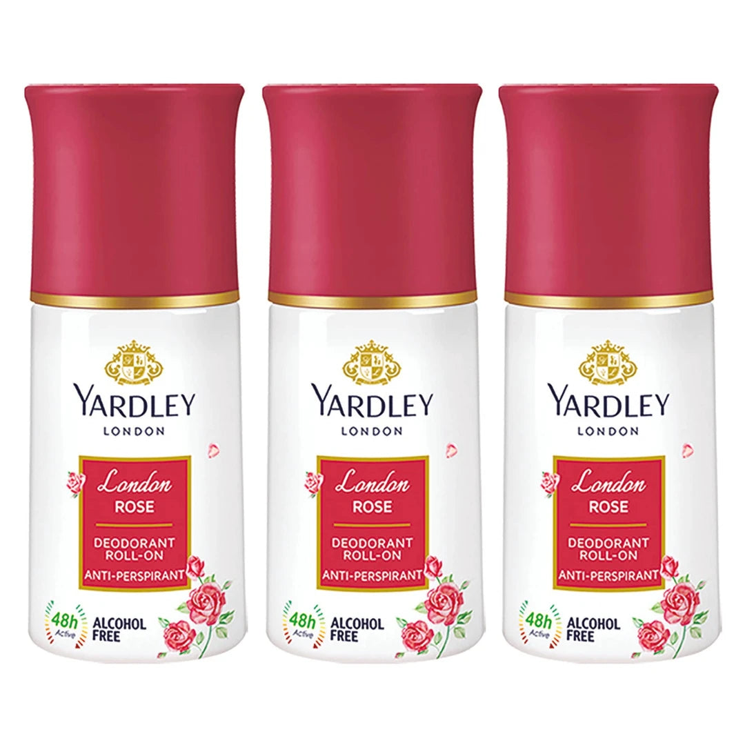 Yardley London  London Rose Deodorant Roll-on - For Men & Women- 50ml (Pack of 3)