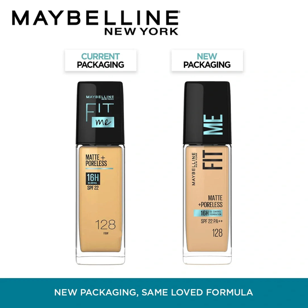 Maybelline New York Liquid Foundation, Matte Finish, With SPF, Absorbs Oil, Fit Me Matte + Poreless, 128 Warm Nude, (30ml)