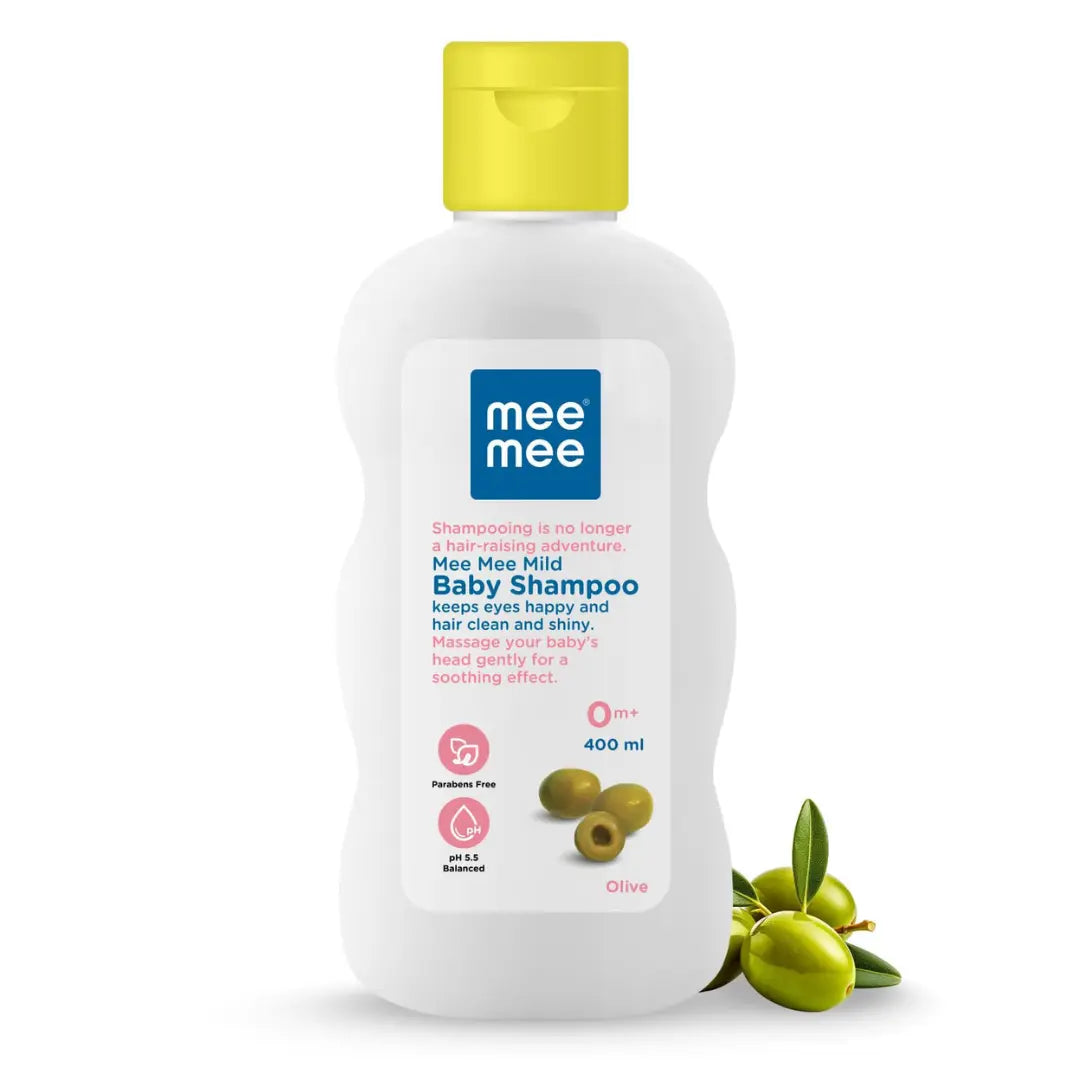 Mee Mee Gentle Baby Shampoo 400ml | For Daily Moisturizing Enriched with Olive Extracts | Tear-Free Formula Nourishes, Soothes, & Protects Sensitive Skin | Hypoallergenic, Sulfate and Paraben-Free | Skin Friendly PH