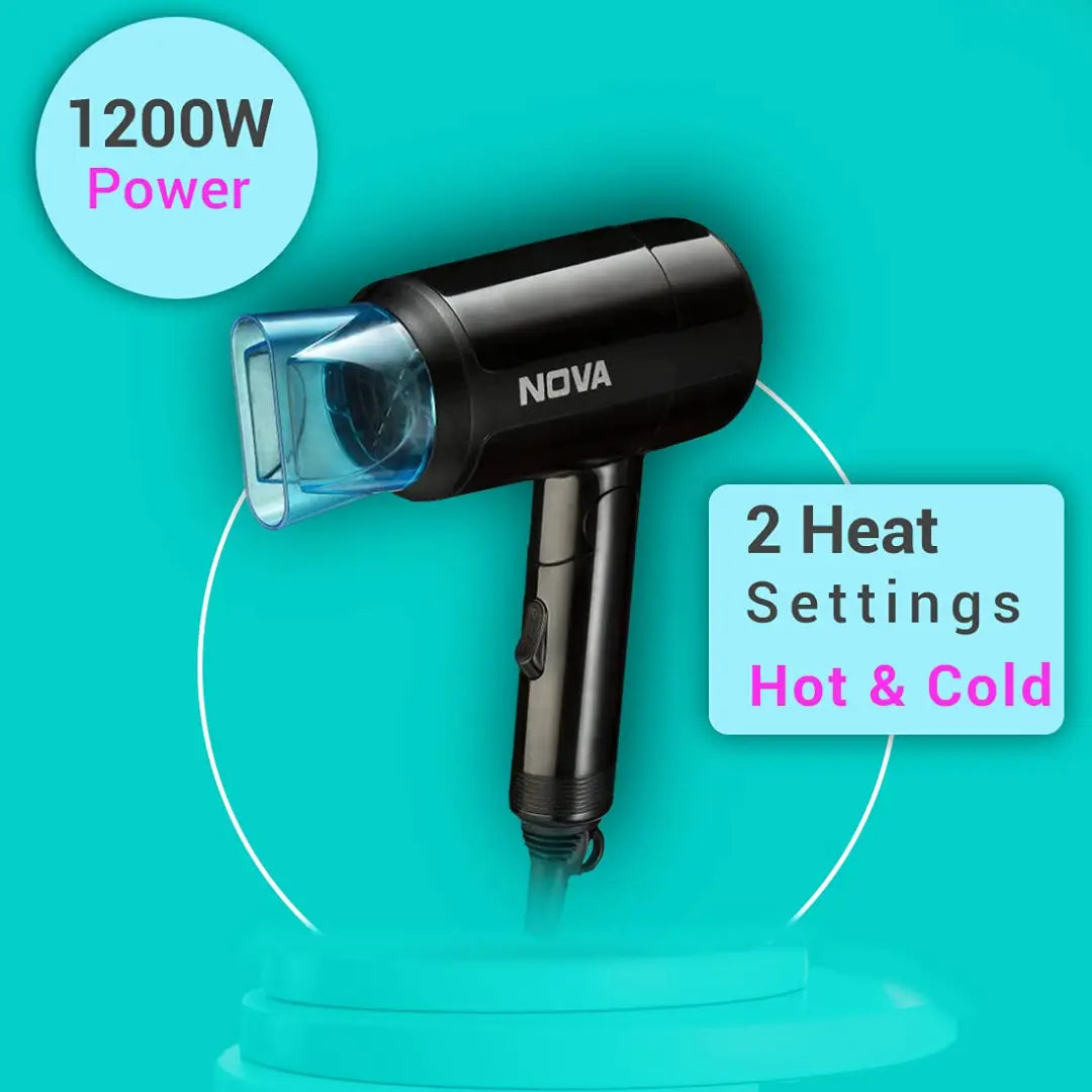 NOVA  NHP 8105 Silky Shine Hot & Cold Foldable 1200W Hair Dryer - Black & Blue