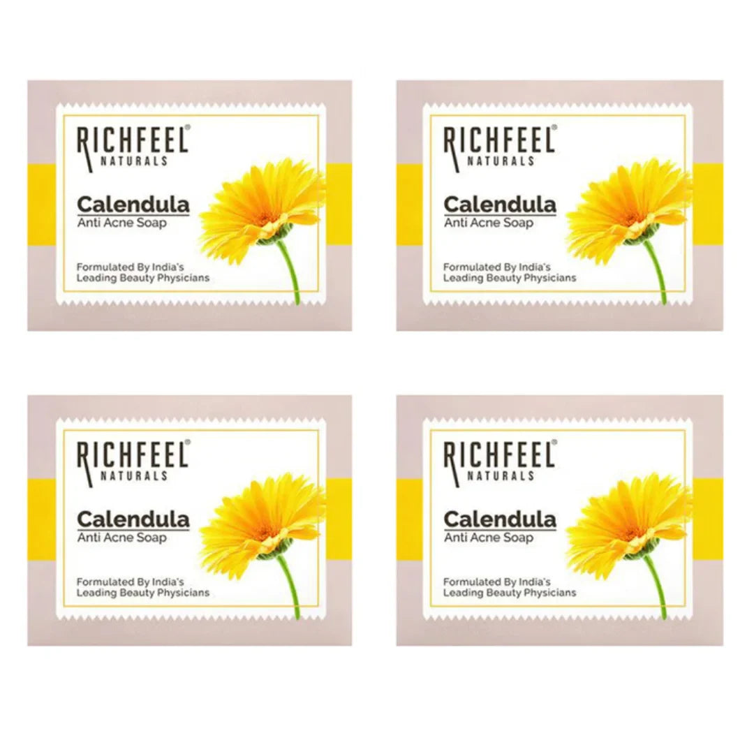 Richfeel Calendula Anti-Acne Soap | For Skin prone to Acne & Blemishes | Physician Formulated | Helps Calm & Replenish Skin | 75 g (Pack of 4)