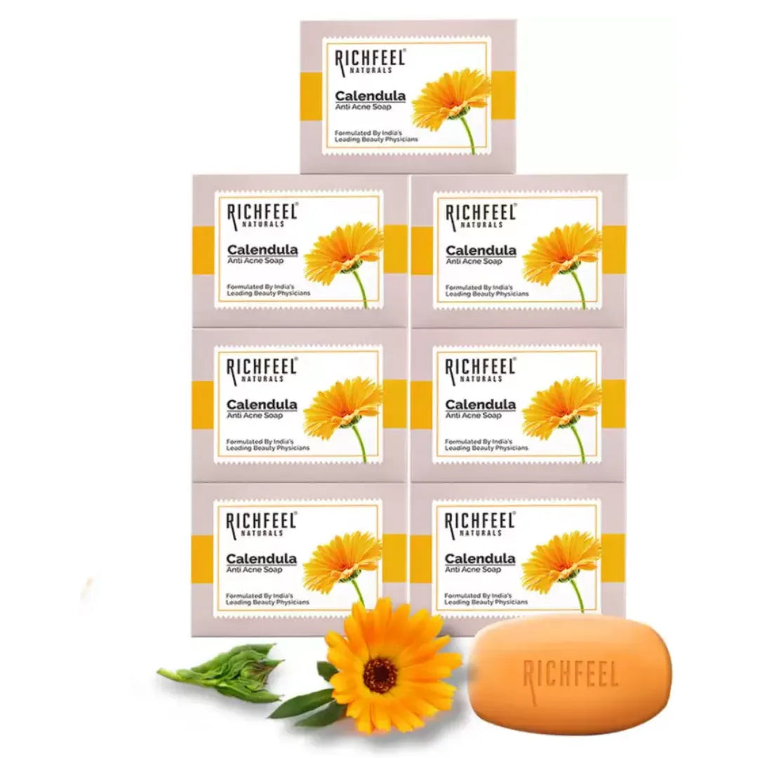 RICHFEEL Calendula Anti-Acne Soap | For Acne & Blemishes | 75g (Pack of 7)