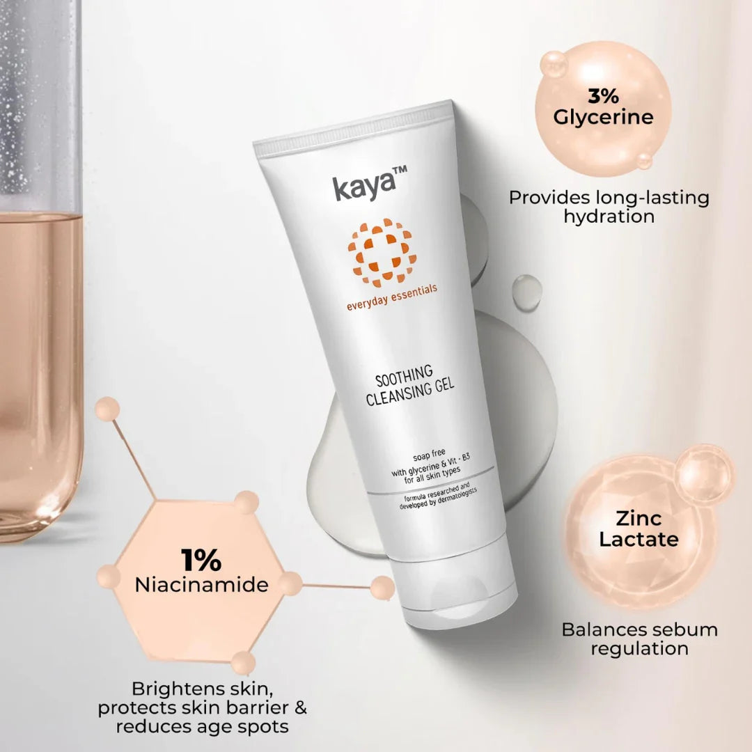 Kaya Clinic Soothing Cleansing Gel Soap Free & Gentle Face Wash with Niacinamide for Daily Use for All Skin Types, 100ml