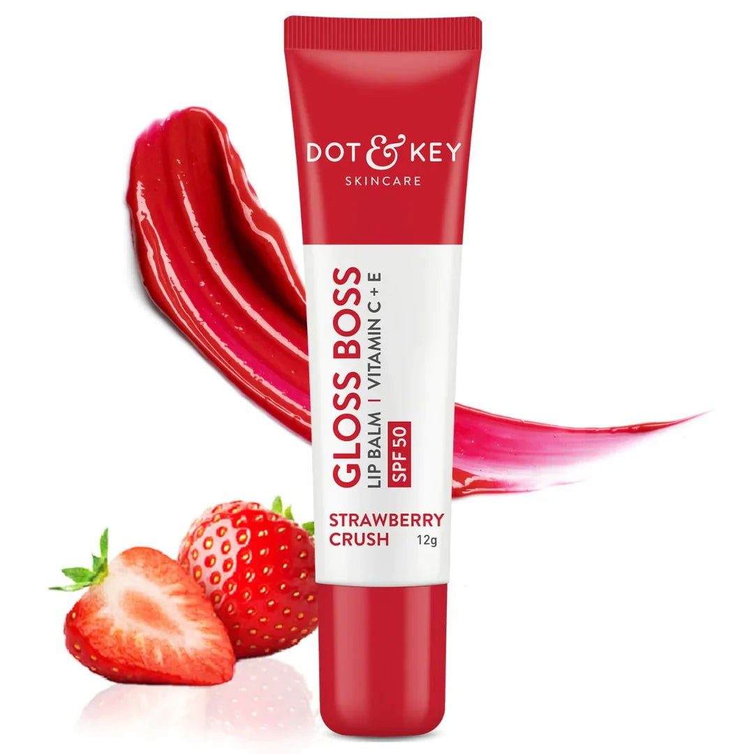 Dot & Key Strawberry Lip Balm with SPF 50 & Vitamin C + E  | Lipbalm for Dry & Dark Lips (12g)