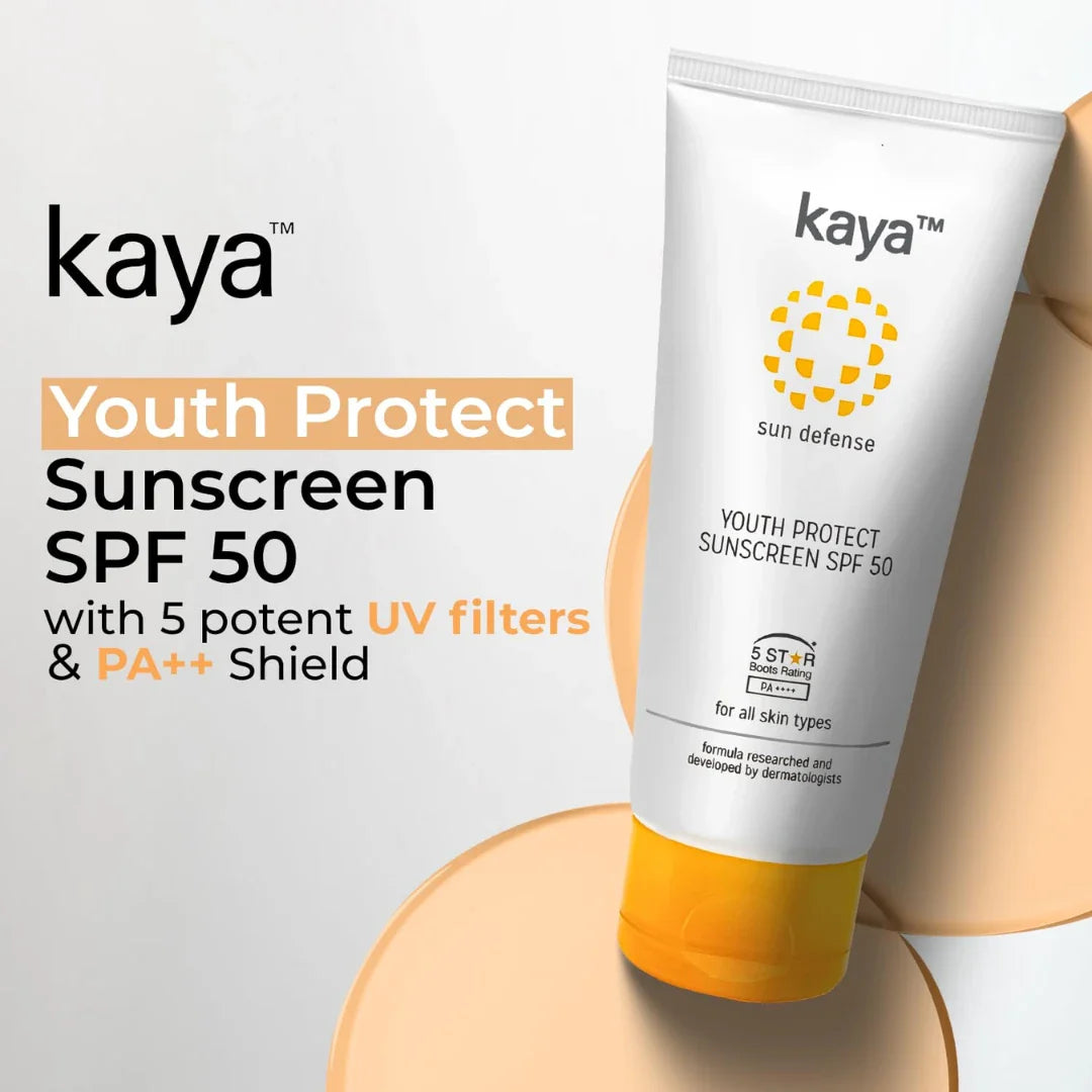 Kaya Clinic Youth Protect Sunscreen Cream SPF 50 PA++++ | UV A & UV B Protection | Lightweight | Non Sticky Sunscreen | PABA Free | All Skin Types, 50ml