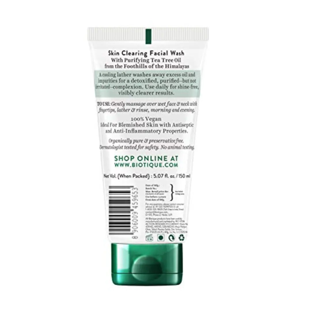 Biotique Tea Tree Skin Clearing Normal to Oily Skin Face Wash, 150 ml | Treats Acne, Pimples, Clear