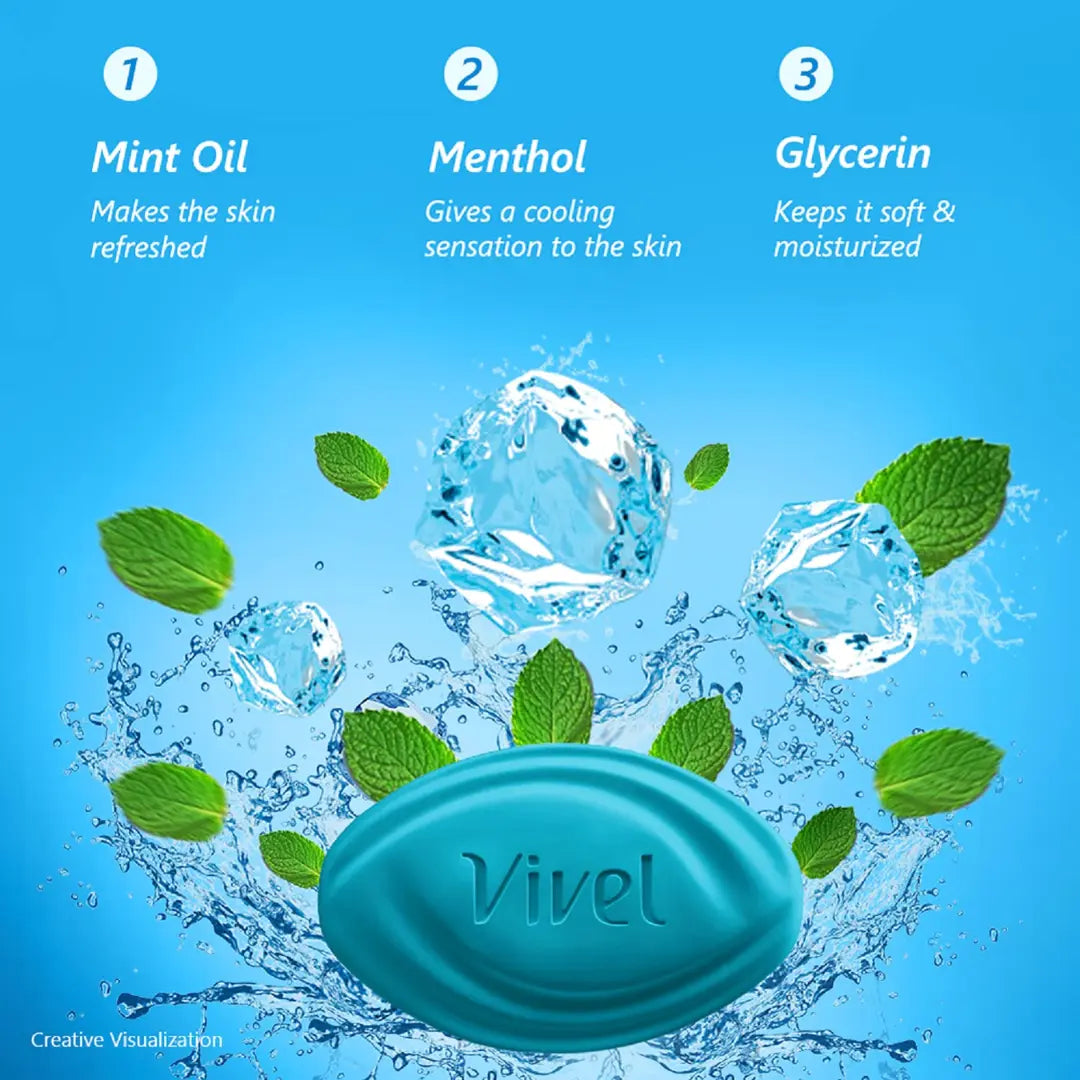 Vivel Cool Mint, Soft Fresh Skin Soap Pack of 4  (150g *4)