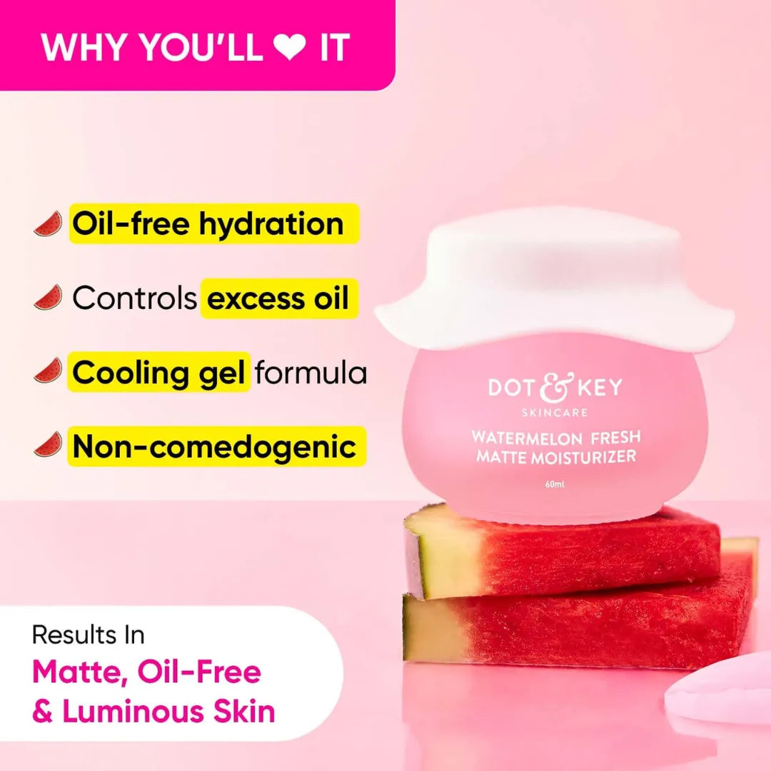 DOT & KEY Watermelon Fresh Matte Oil Free Moisturizer For Face With Watermelon Extracts (60ml)