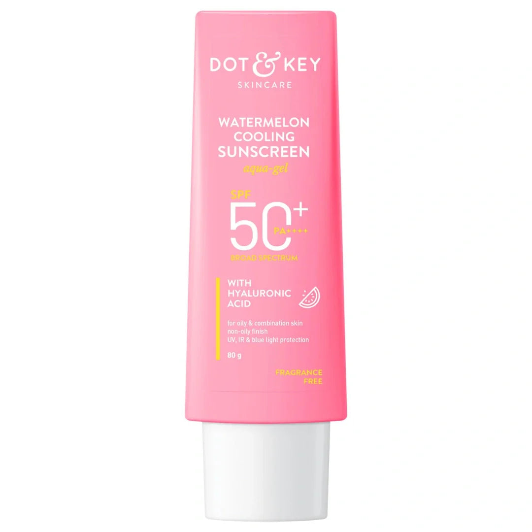 Dot & Key Watermelon Cooling Sunscreen SPF 50+ PA++++ | With Hyaluronic Acid, Instantly Cools Skin, Broad Spectrum Protection | Controls Excess Oil, Checks Tanning | No White Cast, All Skin Types | (80g)