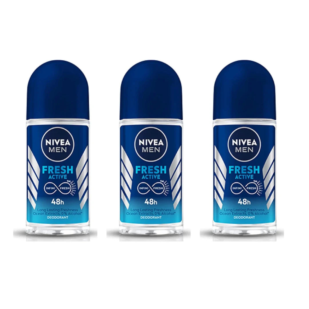 Nivea Fresh Active Deodorant Roll On for Men, 50ml, (Pack of 3)