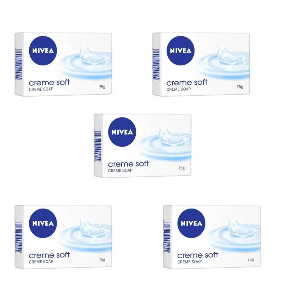 NIVEA Soap, Creme Soft, For Hands And Body,75 g (Pack of 5)