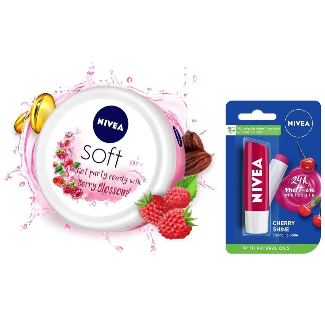 Nivea The Very Berry Combo - Berry Blossom Moisturiser 200ml & Strawberry Lip Balm 4.8g