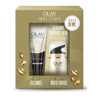 OLAY Total Effects 7 in 1, Exfoliating Cleanser 100g + Anti Ageing Moisturiser (SPF 15) 50g  (2 Items in the set)