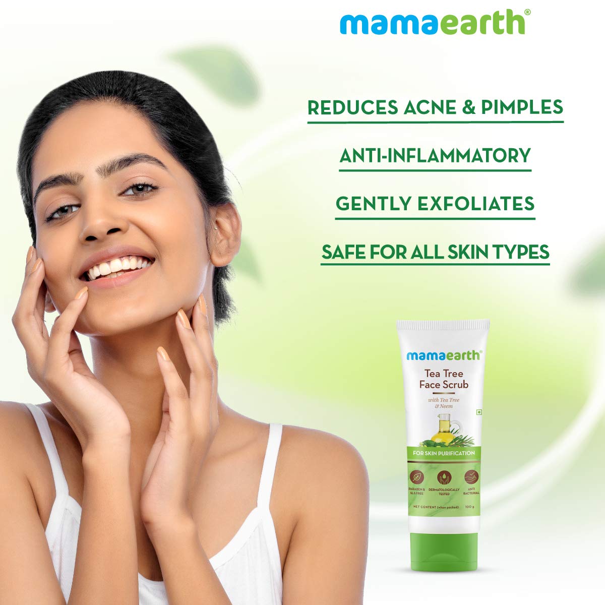 Mamaearth Tea Tree Face Scrub with Tea Tree and Neem for Skin Purification - 100g